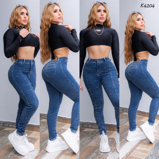 JEANS CONTROL ABDOMEN/ LEVANTA COLA  SKINNY PERLAS ACERO REF K4204♥️ENVIO GRATIS ♥️