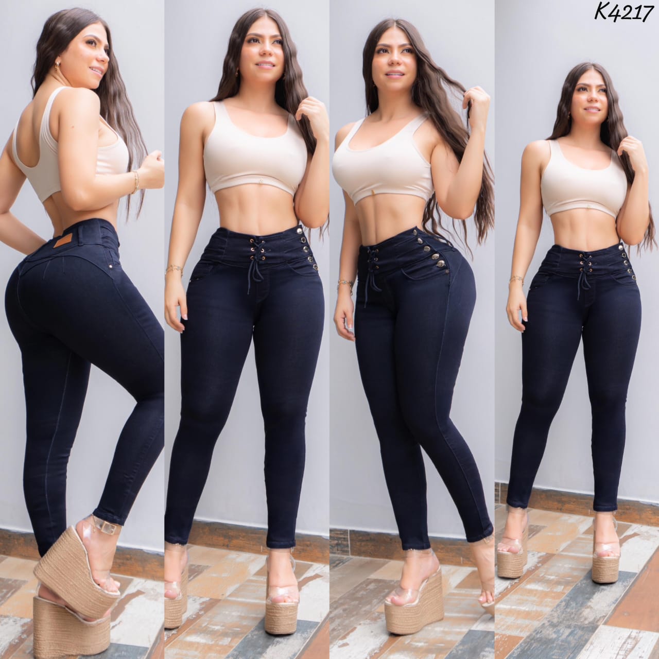 JEANS CONTROL ABDOMEN/ LEVANTA COLA  SKINNY BOTONES COSTADO REF K4217 ♥️ENVIO GRATIS ♥️