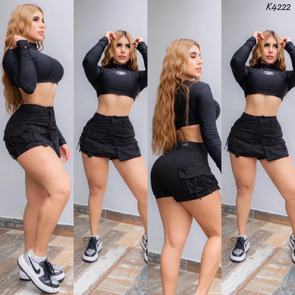FALDA SHORT DRIL STRECH/ LEVANTA COLA K4222 ❤ENVIO GRATIS ❤